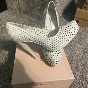 BCBGeneration Perforated White Heels